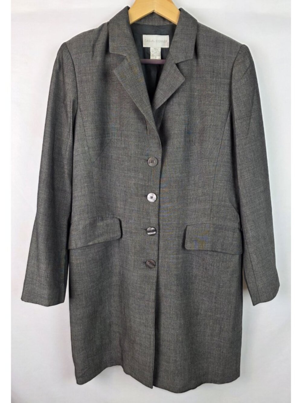 Casual Corner Womens Blazer Dress Size 8 Gray Wool Blend Long Sleeve Button Down